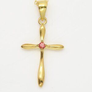 Silver Cross Natural Orange Sapphire Cross Pendant plated with 14k gold